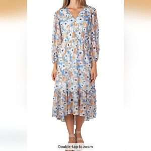 Joie Long Sleeve Floral Dress - Blue, Orange, White